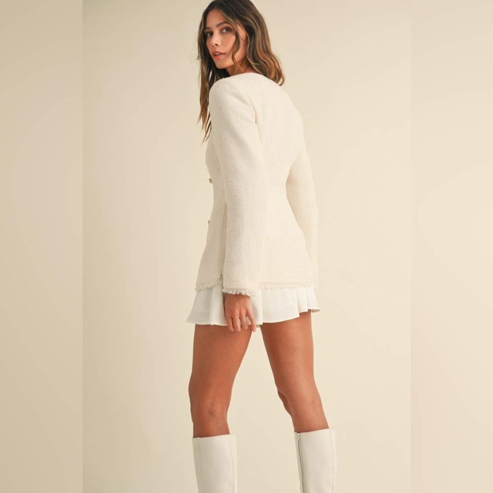 🆕 Metallic Tweed Jacket and Satin Mini Dress in Cream - Picture 6 of 9